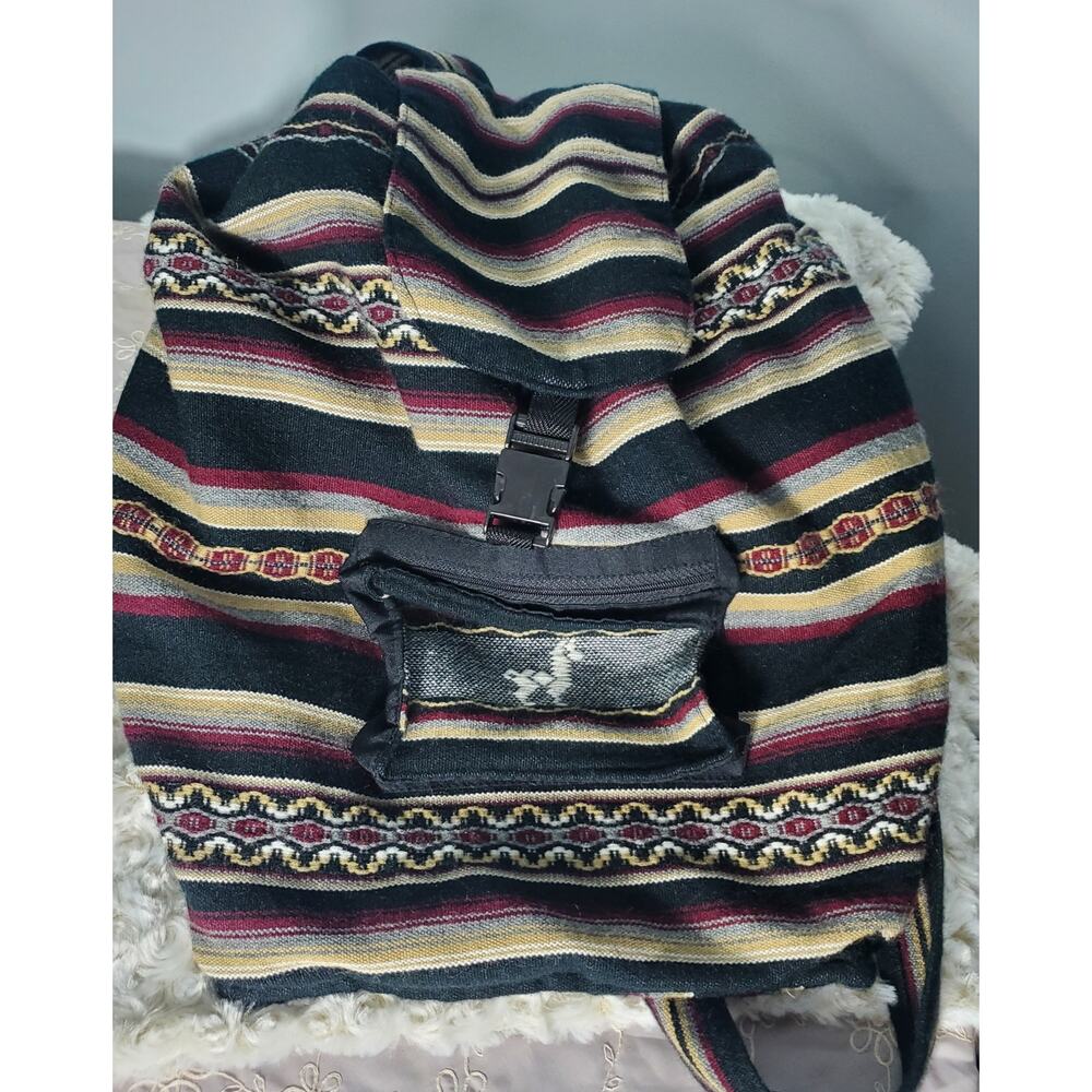Baby Alpaca Multicolor Weaved Back Pack Medium Size Hippie Gypsy Goth Stoner